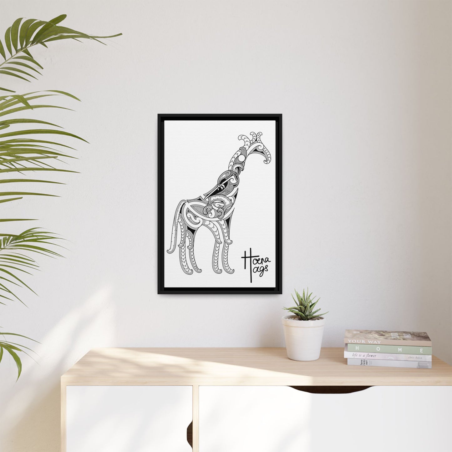 Framed Giraffe Kirituhi Matte Canvas Print