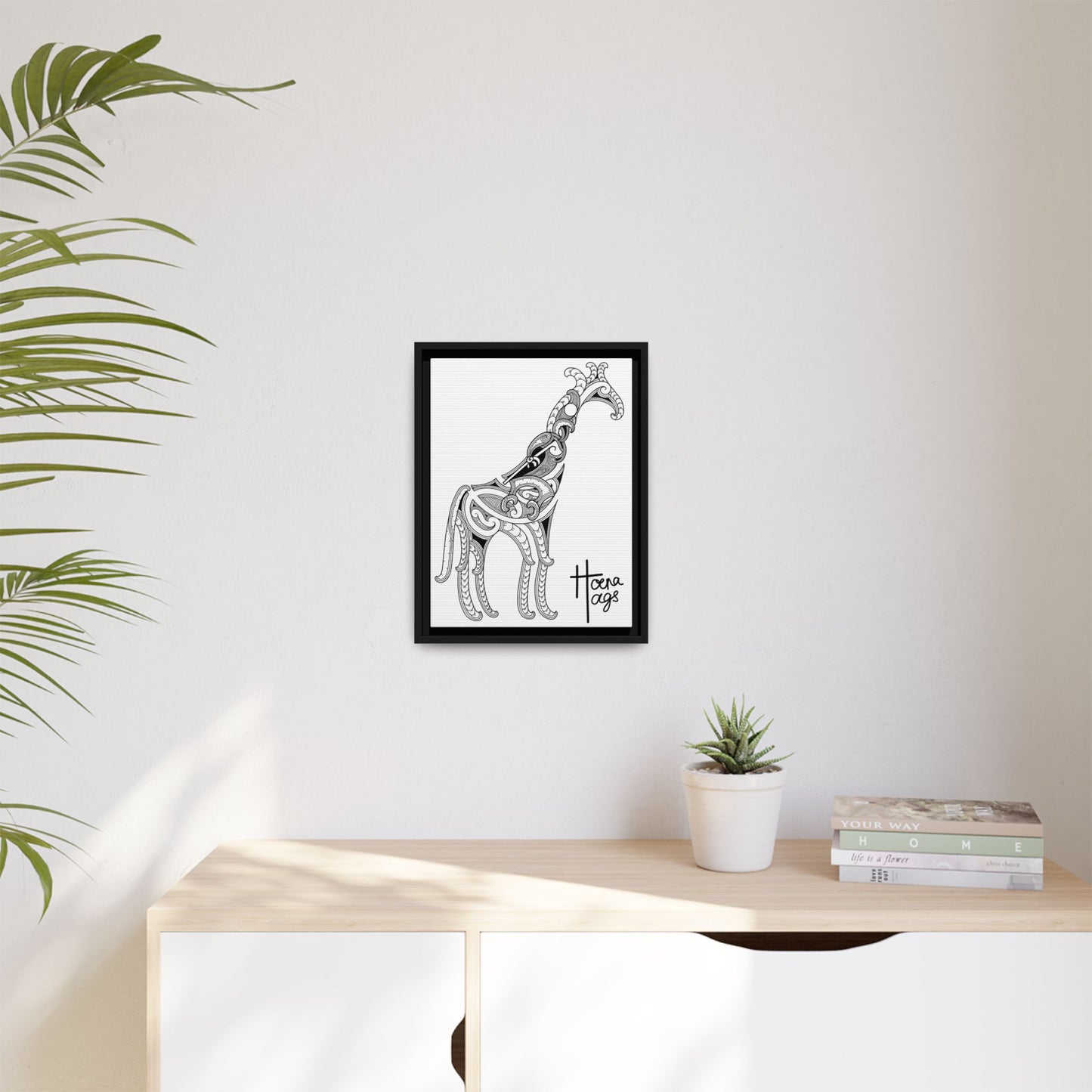 Framed Giraffe Kirituhi Matte Canvas Print