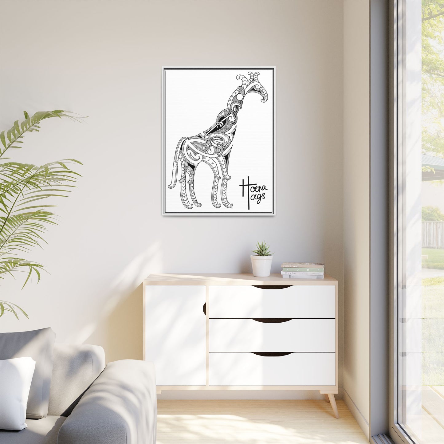 Framed Giraffe Kirituhi Matte Canvas Print