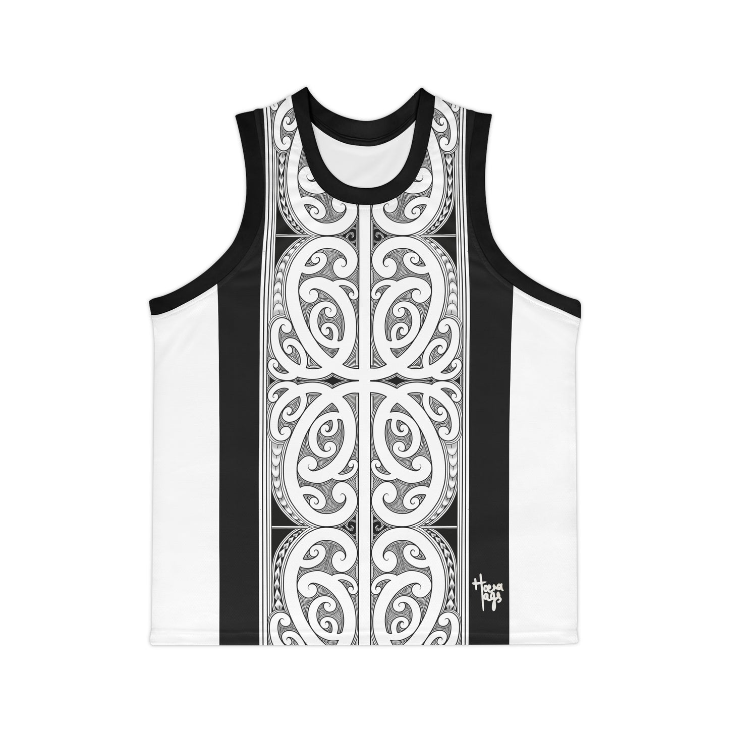Kōwhaiwhai Basketball Jersey — Black & White