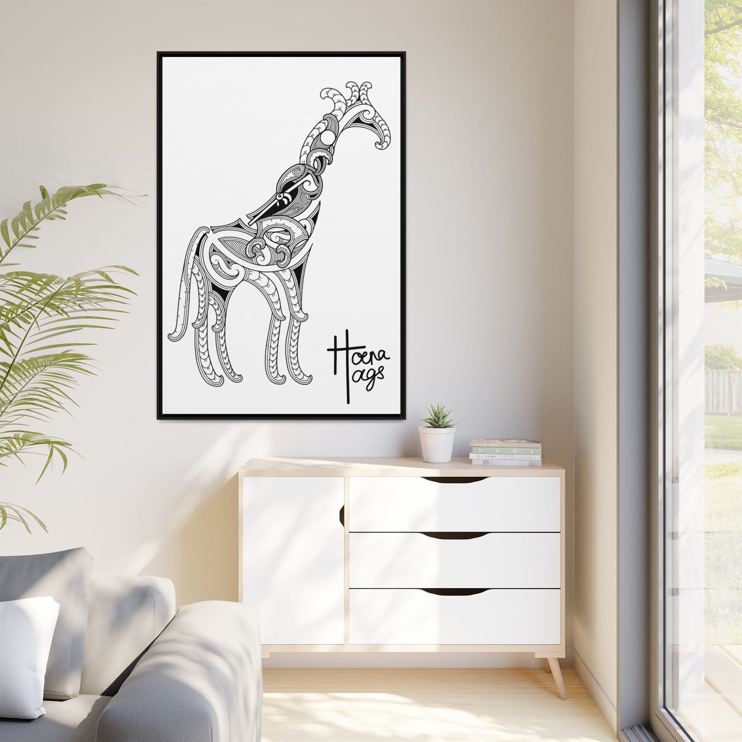 Framed Giraffe Kirituhi Matte Canvas Print